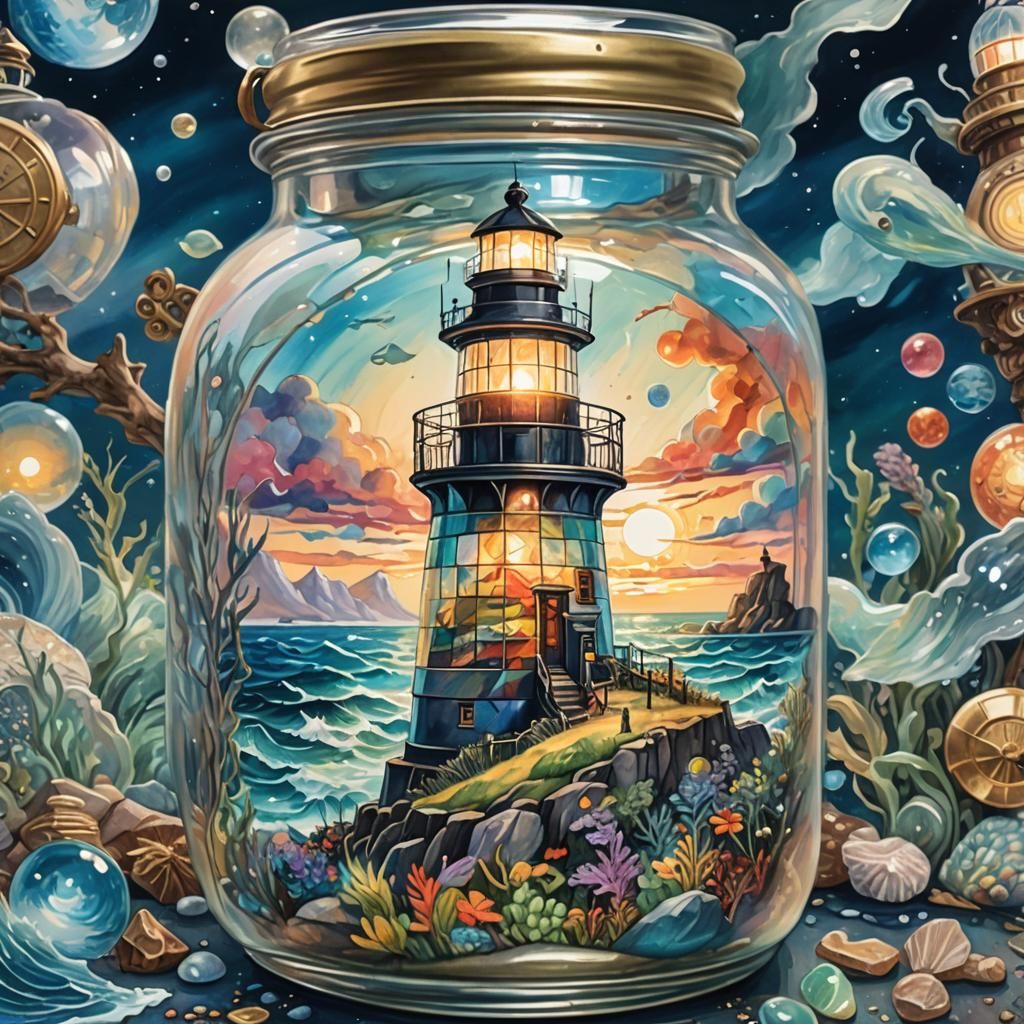 Lighthouse in a Jar: Gouache and Watercolor