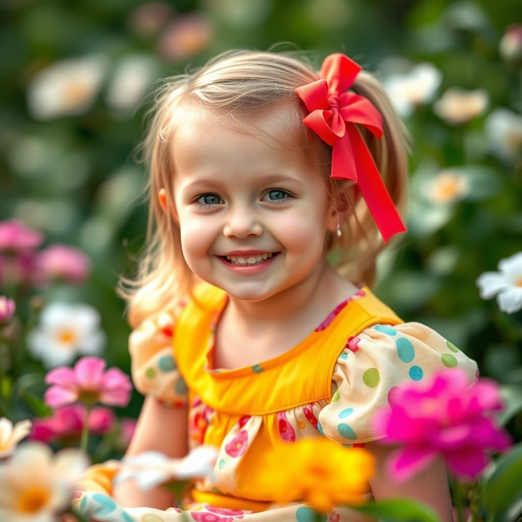 Down Syndrome Girl's Beautiful Smile in Lush Garden