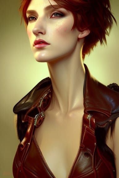 Hyperdetailed Portrait of Woman in Leather Vest