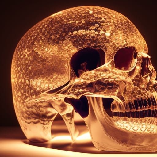 Radiant Glass Human Skull in Detailed 3D