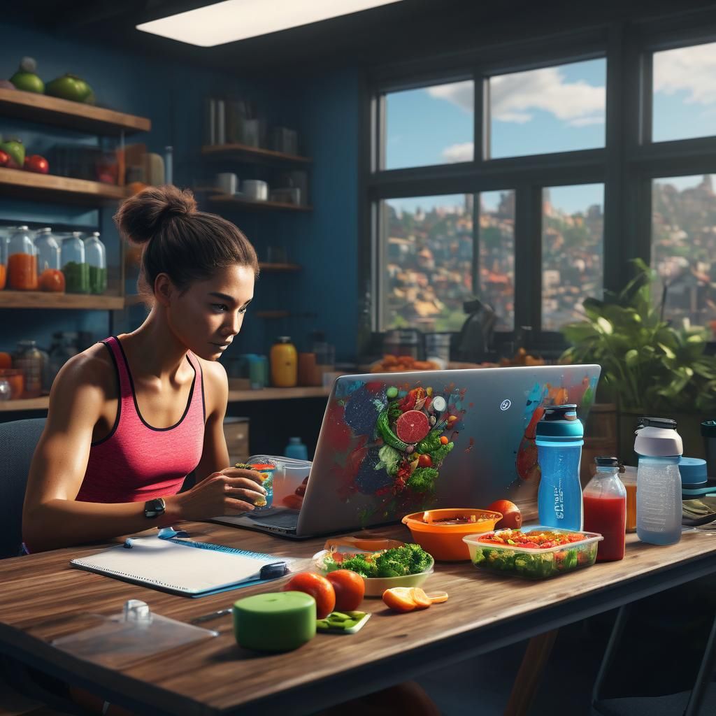 Split-Screen Professional's Balance of Work and Wellness in...