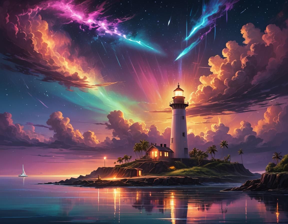 Mystical Lighthouse in Sci-Fi Seaport