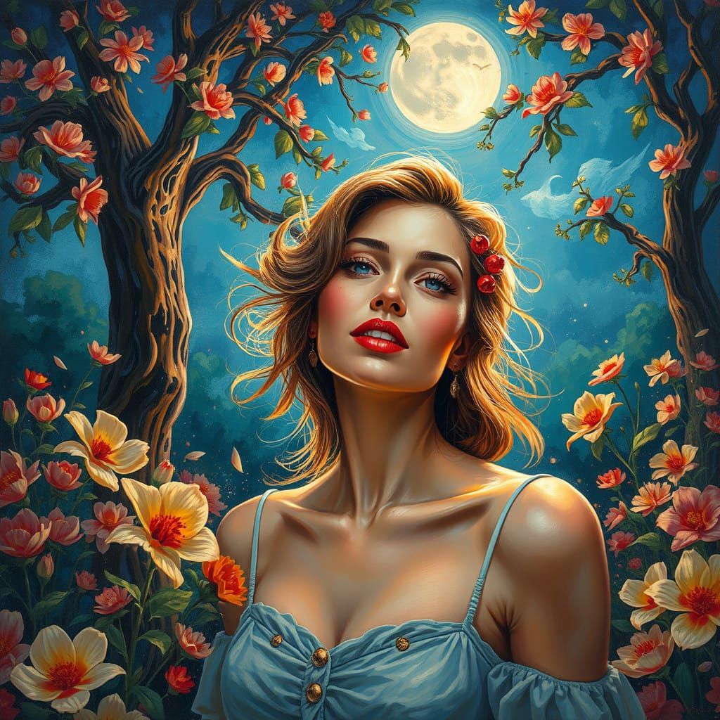 Whimsical Moonlit Garden in Post-Impressionist Style