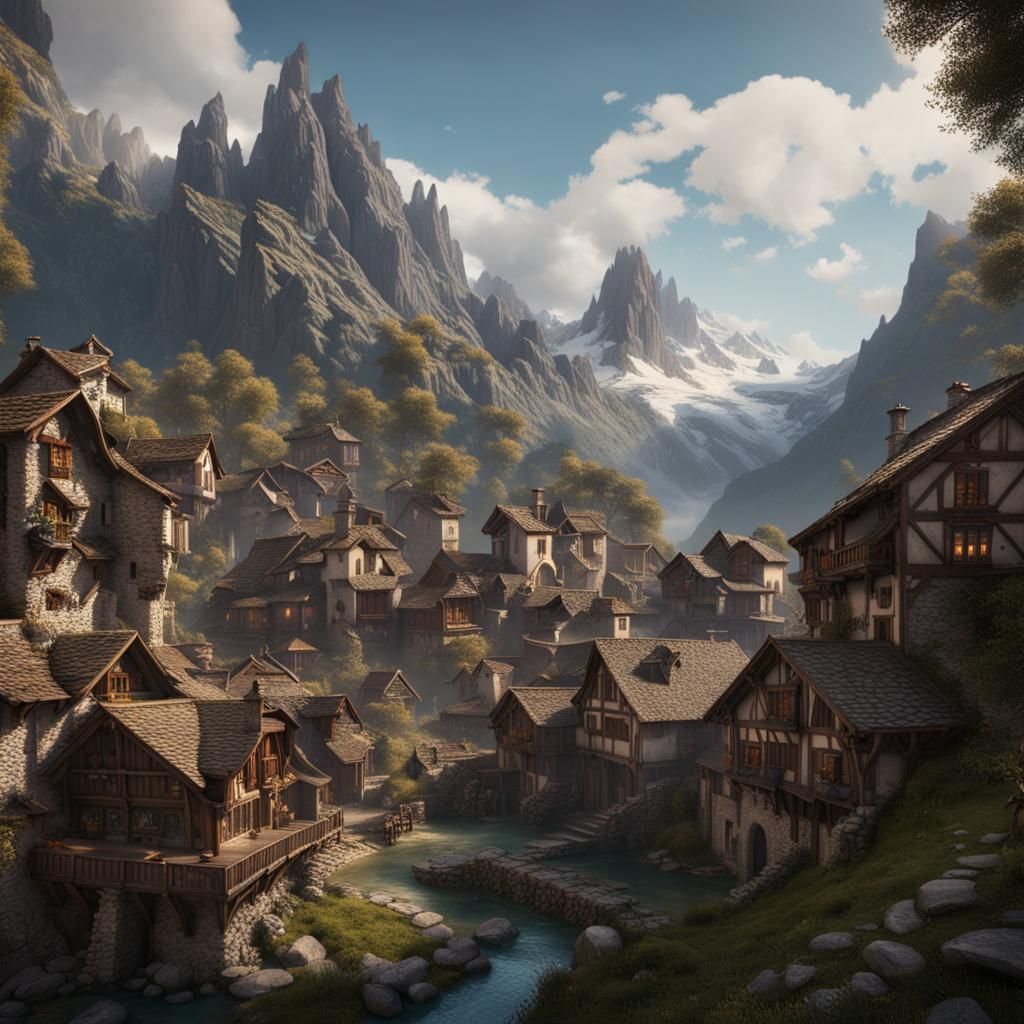 Pyrenees Mountain Town: Detailed Matte Painting