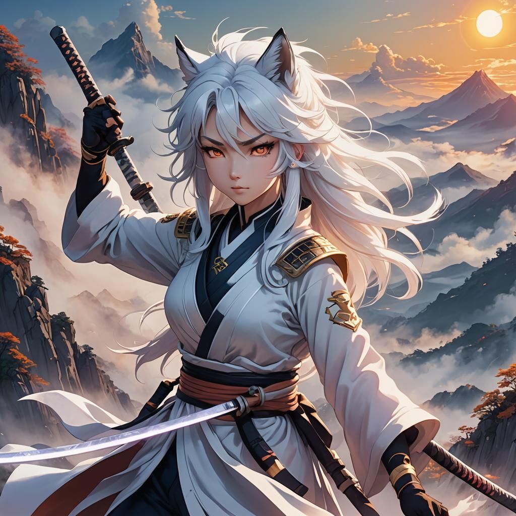 Anime Fox Ninja Goddess on Misty Peak