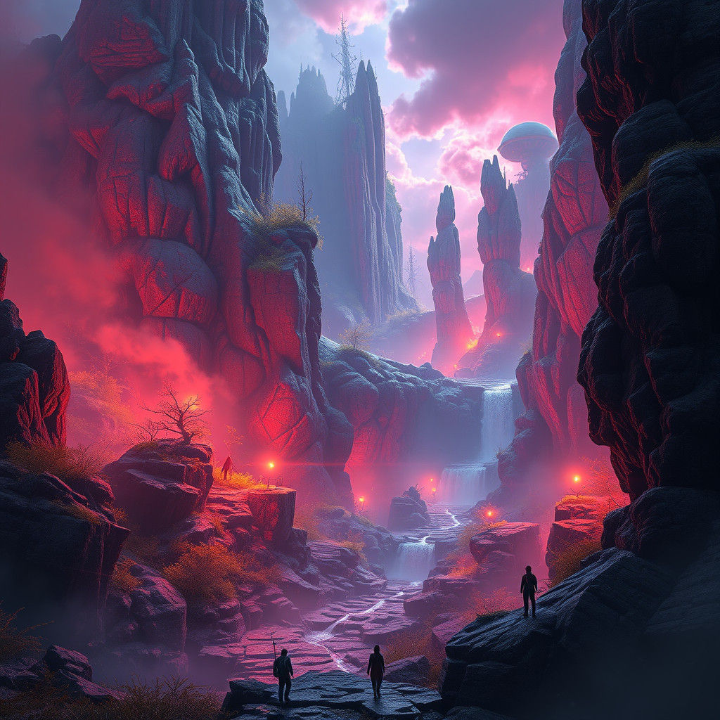 Dreamlike Landscape in Rich Colors, Atmospheric Digital Art