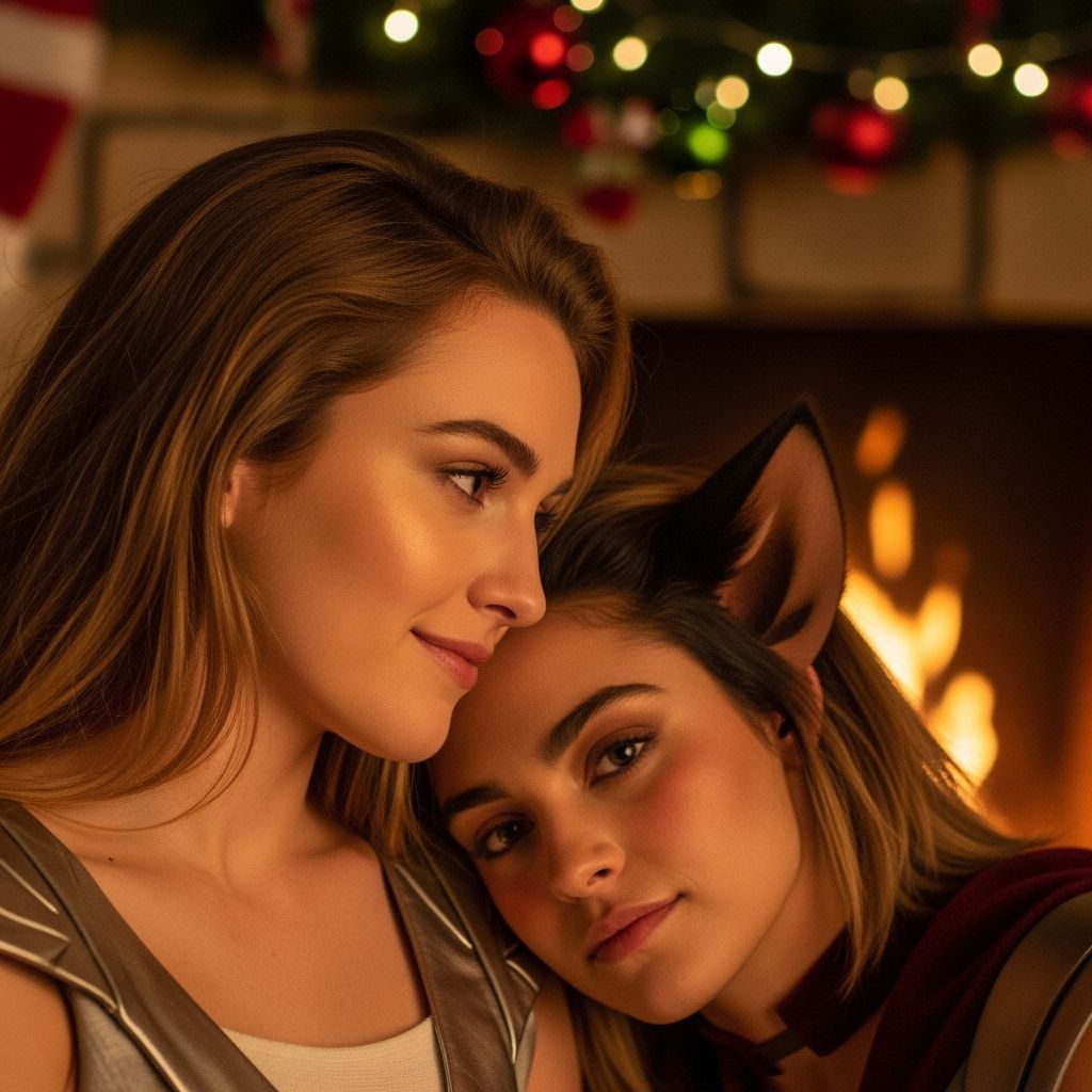 Adora and Catra Cozy Christmas by Fireplace