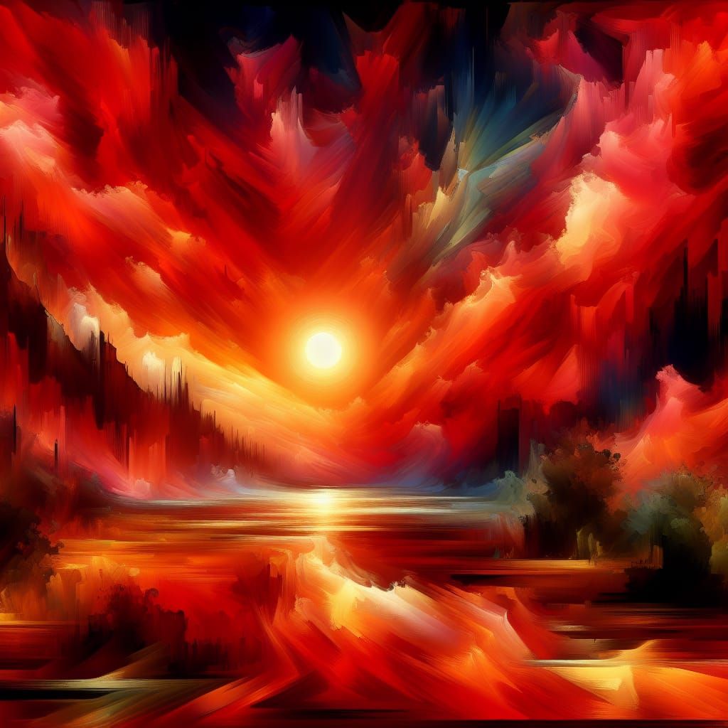 Abstract Fiery Sunset in Post-Impressionist Style