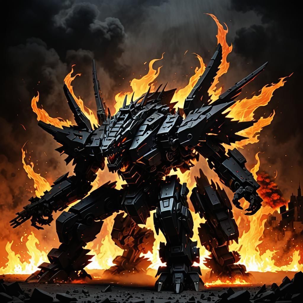 Armored Core Zoid Silhouette in Dark Flames