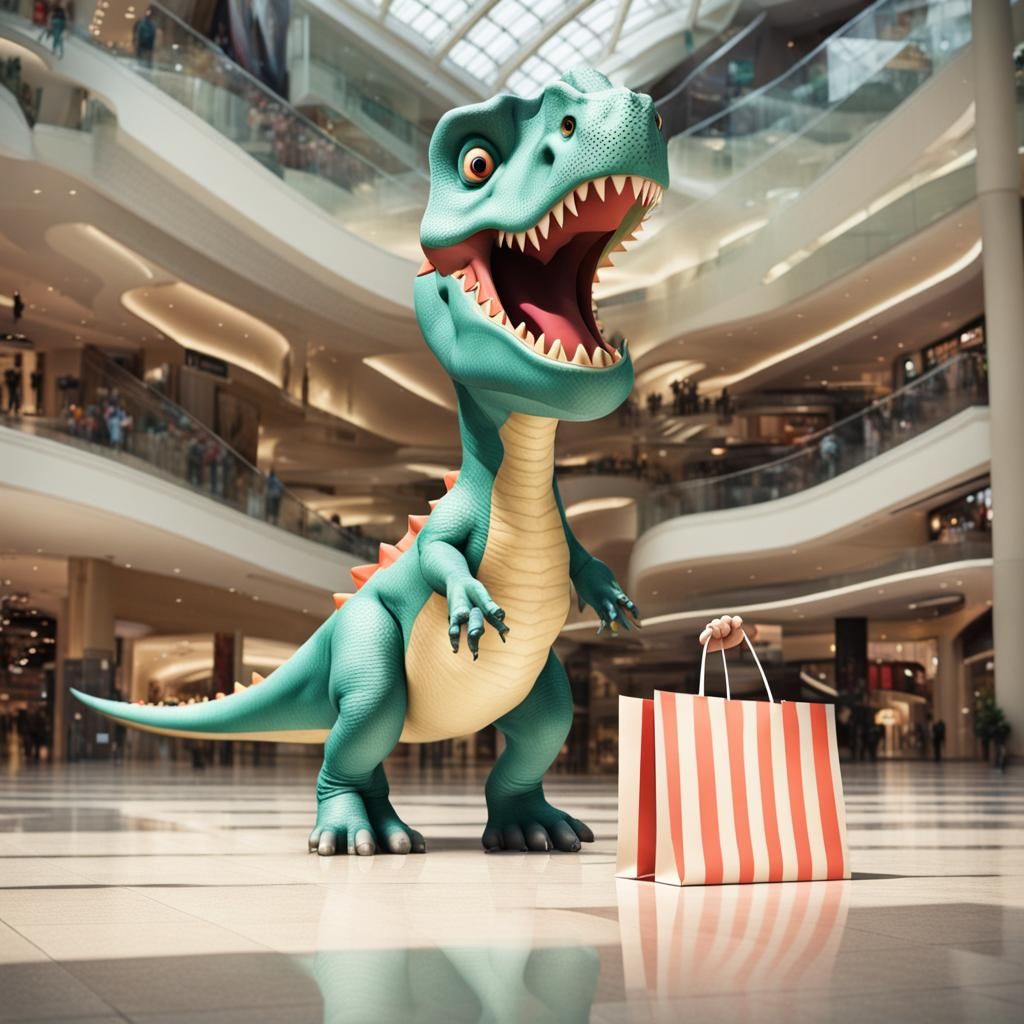 Dinosaur on Shopping Trip at the Mall