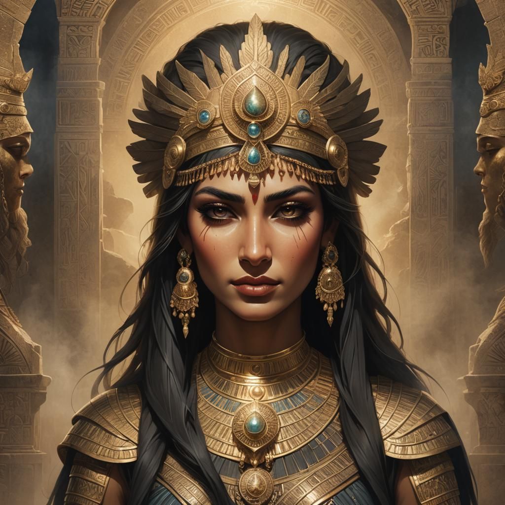 Elegant Shadow Goddess in Babylonian Royal Attire