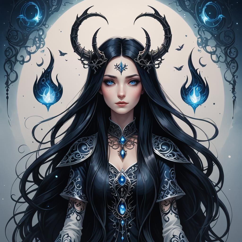 Sorceress with Magical Tattoos in Hollow Knight Style