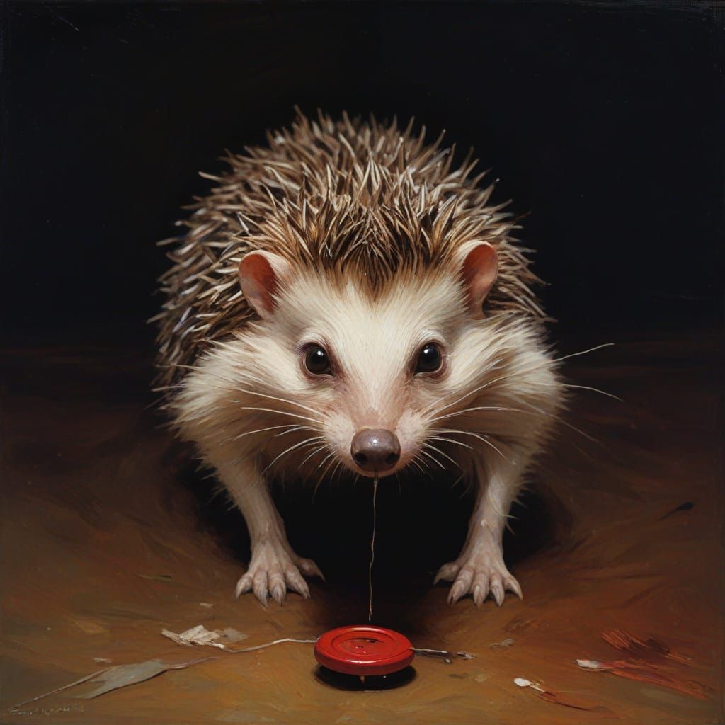 Surrealist Oil Painting: Hedgehog's Warning to the Nuclear B...