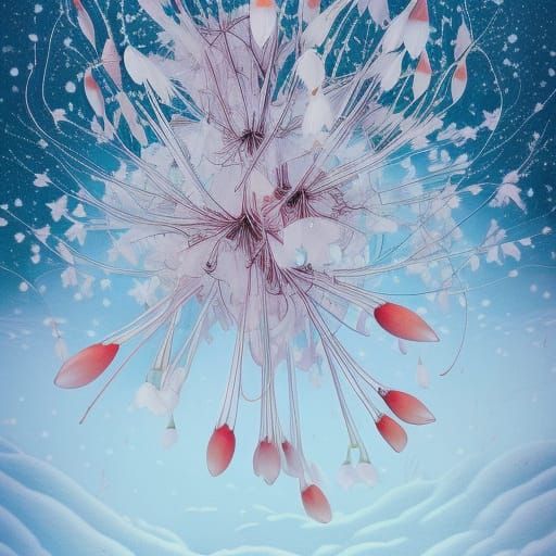 Fairytale Snowdrops in Snow, Detailed Illustration