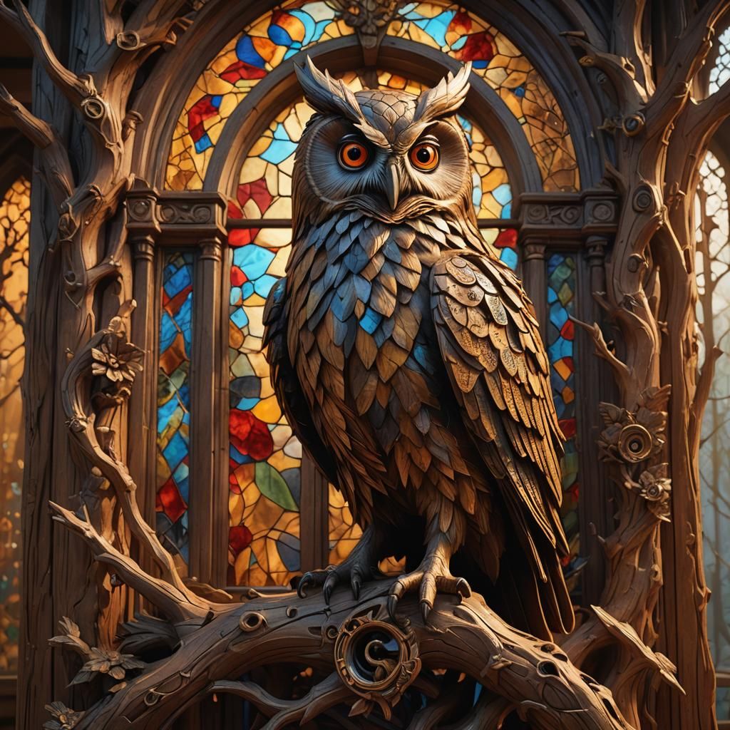 Ebony and Olive Wood Owl Sculpture