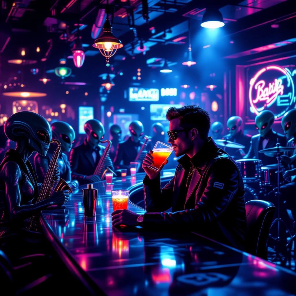 Futuristic Speakeasy Scene in Neon Metropolis