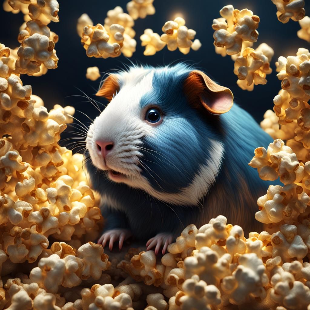 Guinea Pig Enjoys Popcorn: Detailed Matte Painting