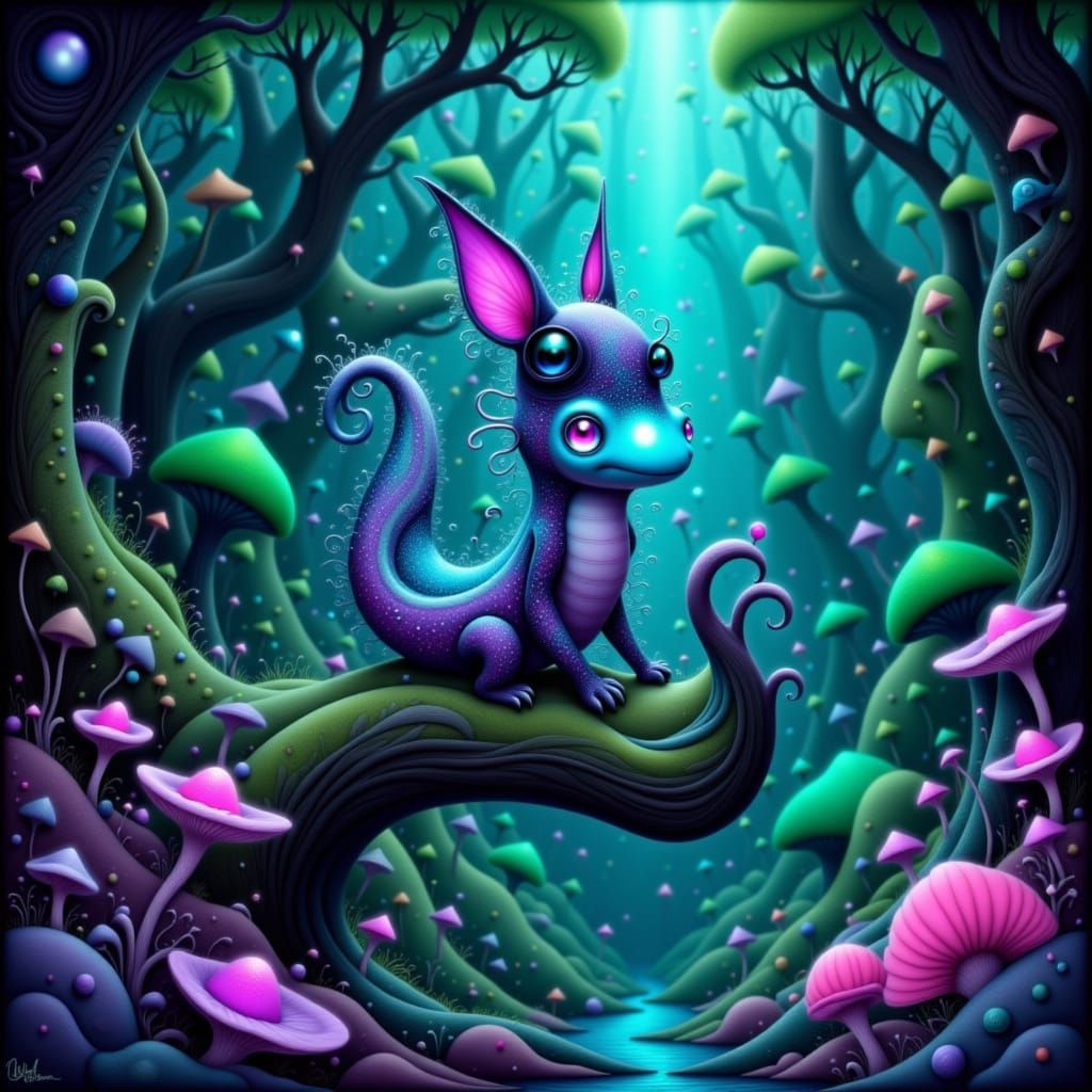Bioluminescent Creature in Lush Alien Forest