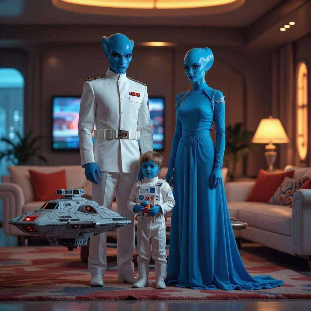 Alien Family in Coruscant Living Room: Hyperrealistic Film S...
