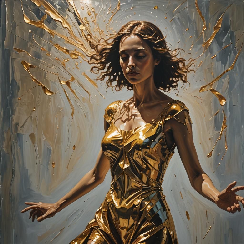 Surreal Figure in Dark Corridor with Golden Light