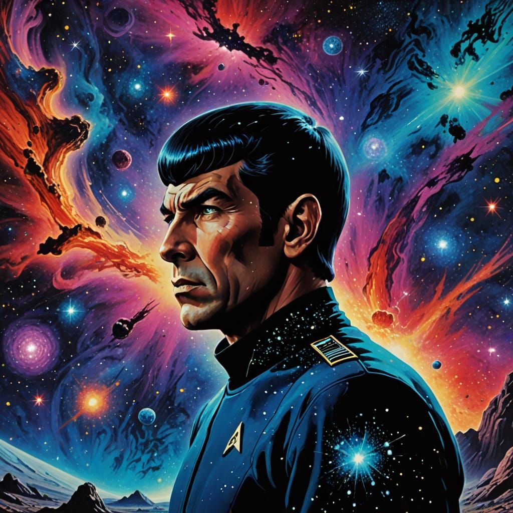 Spock Gazing at a Nebula in Psychedelic Resin