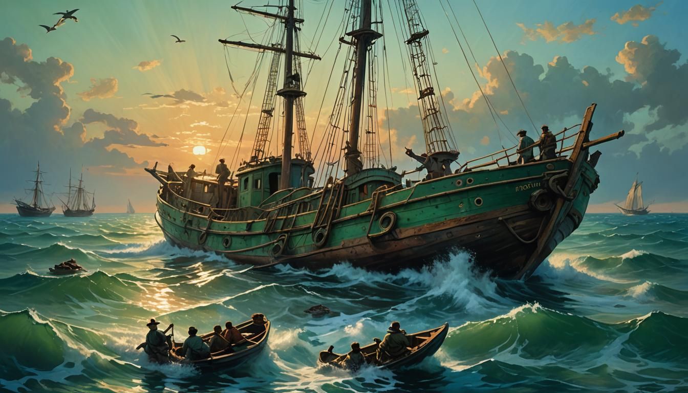 Shipwreck Transformation into Fish at Sunset