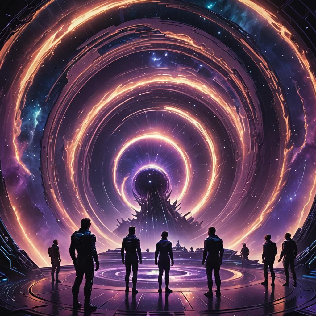 Spaceship Enters Alien Wormhole Portal in Sci-Fi Art