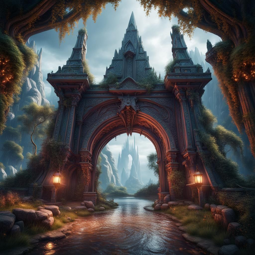 Enchanted Triangle Gateway in Detailed Matte Painting