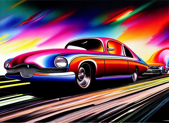 Futuristic Classic Car in Hyperrealistic Airbrush Art