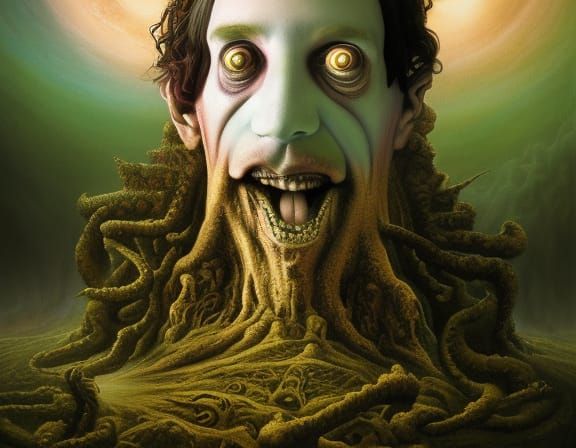 Sinister Lovecraftian Portrait of Horror in Mixed Media