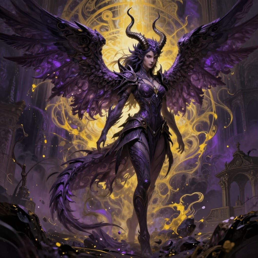 Dark Fantasy Dragon Girl with Intricate Wings and Horns