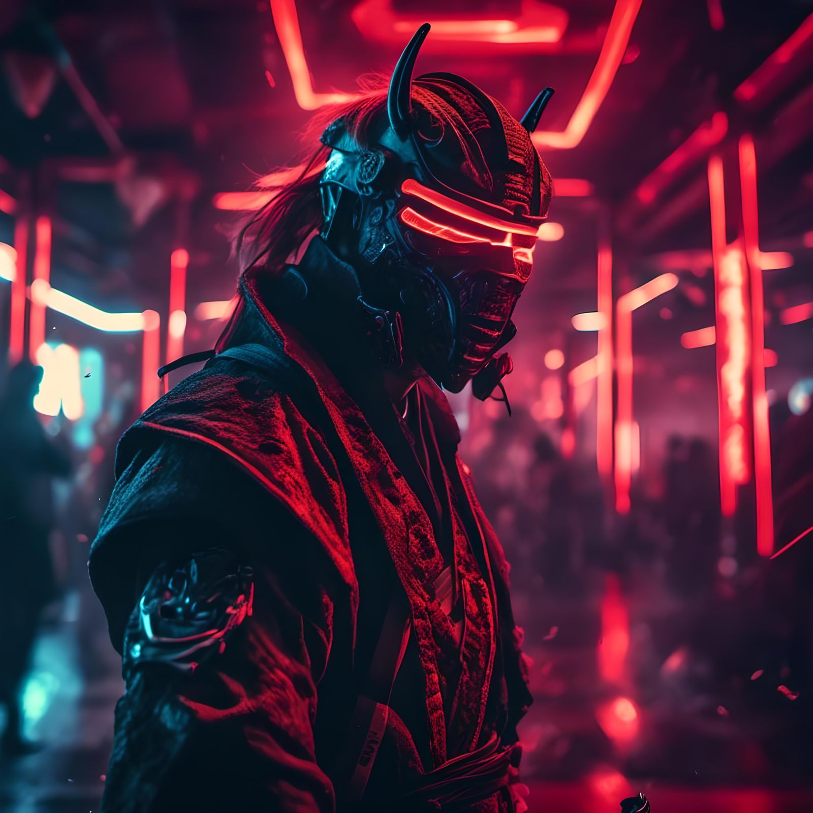 Cyberpunk Ronin in Neon Club