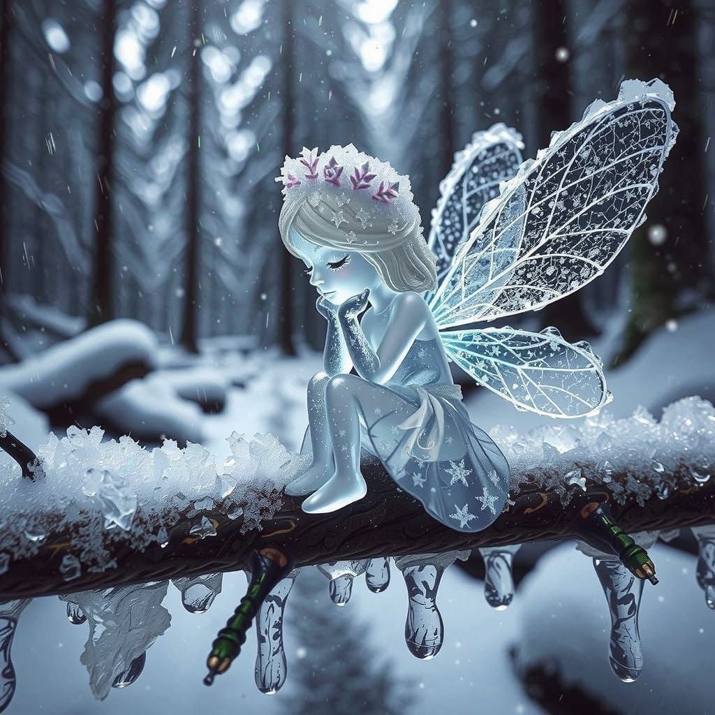 Enchanted Ice Faerie Amidst Winter's Solace