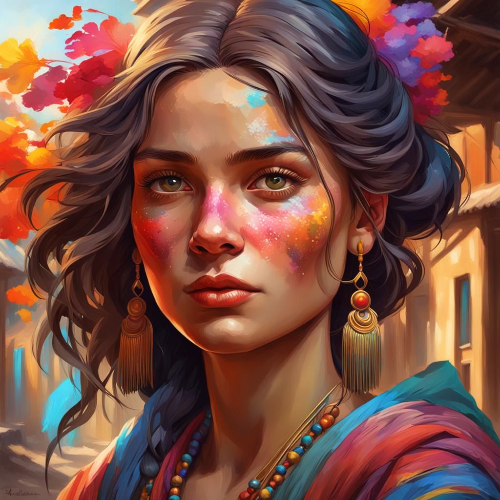 Beautiful Woman Portrait with Vibrant Brushstrokes