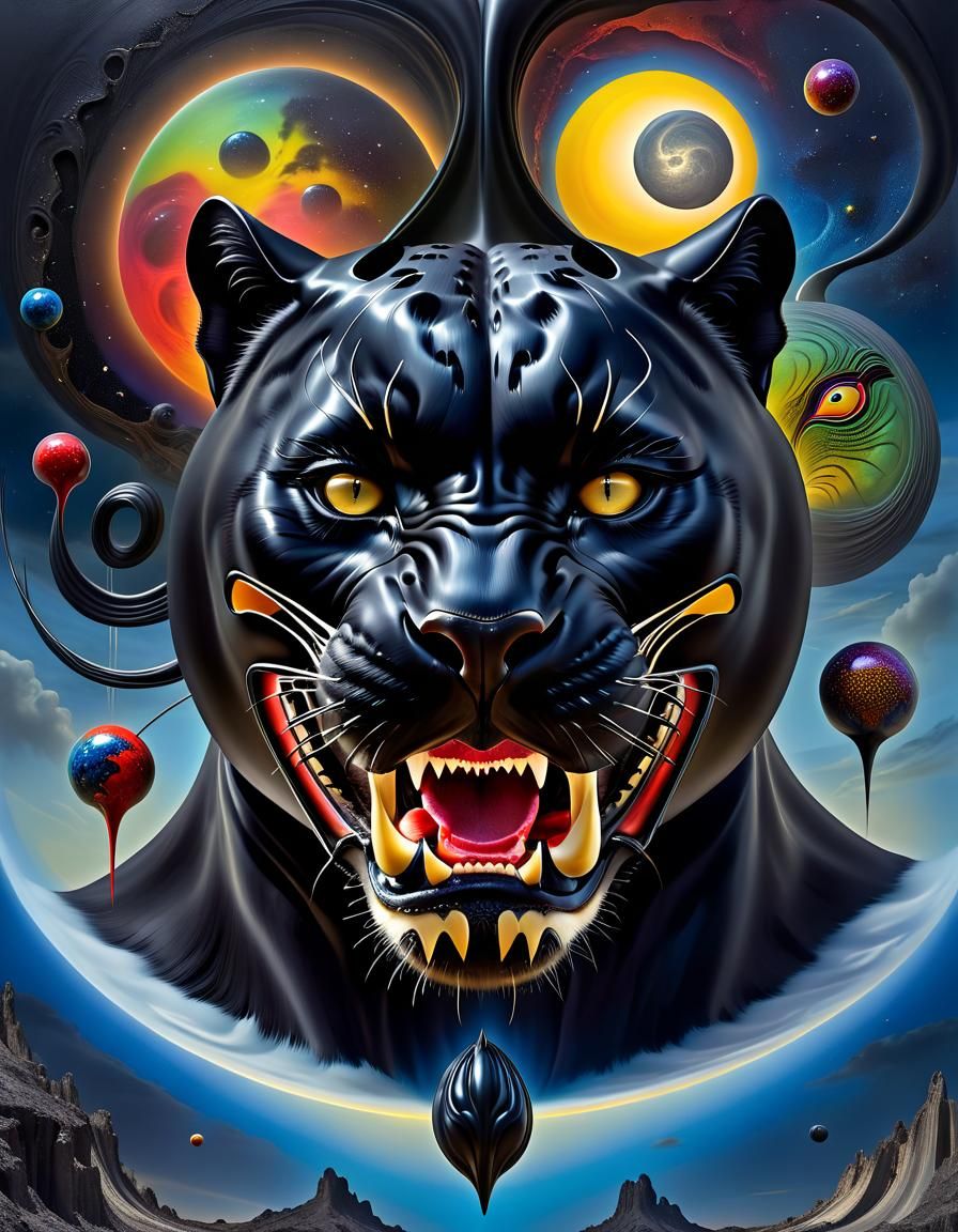 Surreal Black Panther with Cosmic Horror Faces