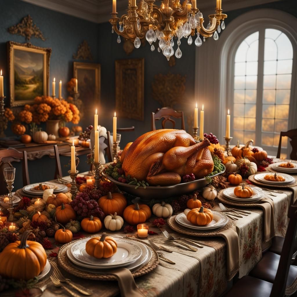 Epic Thanksgiving Tablescape in Digital Matte Painting