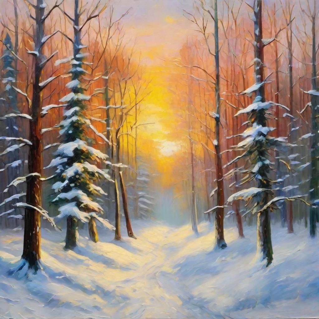 Impressionist Winter Wonderland with Golden Light
