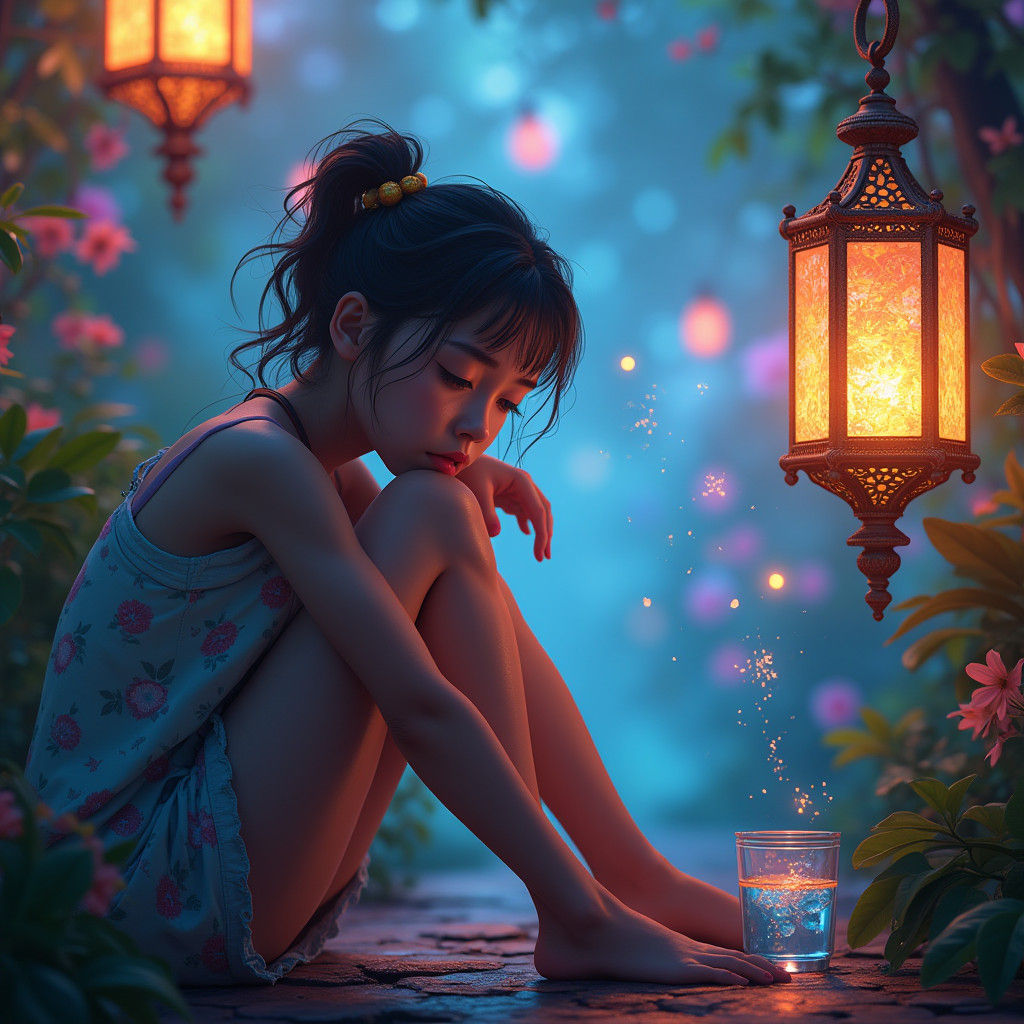 Girl Dancing in a Whimsical Landscape Painting