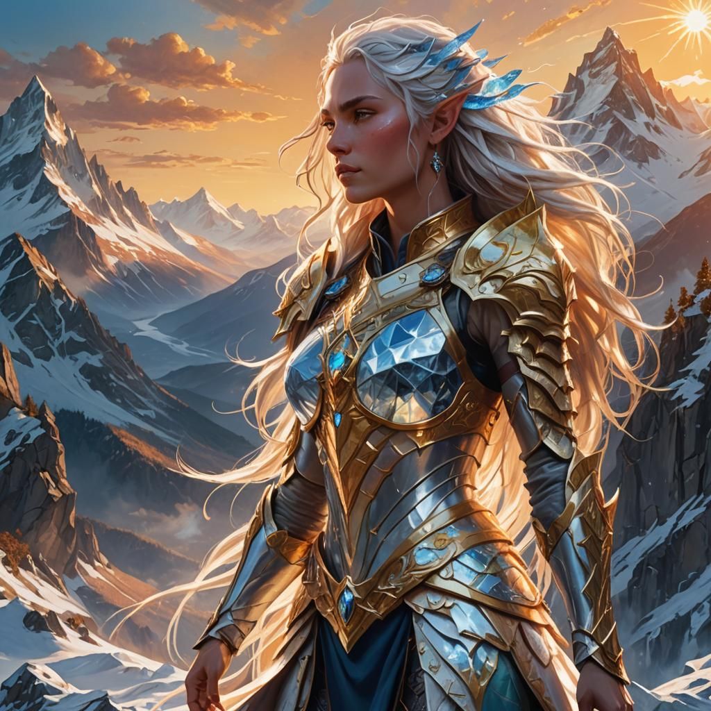 Ice and Sun Elf on Mountain Peak