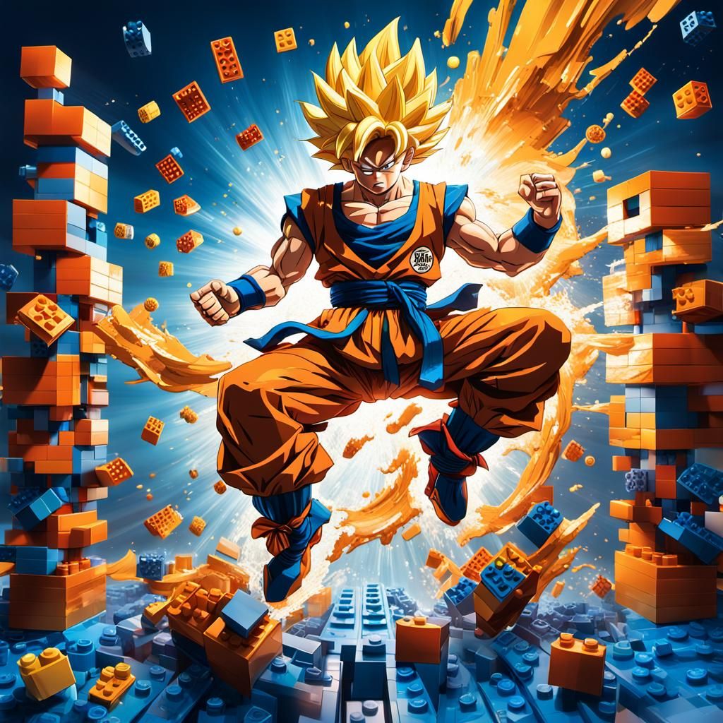 Goku Lego Set in Hyperrealistic Digital Art