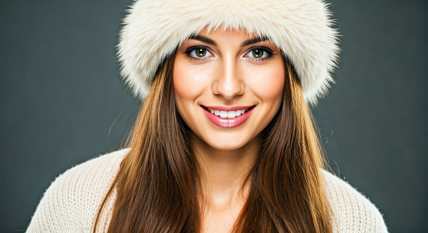 Warm Smile: Portrait of a Woman in Winter Hat