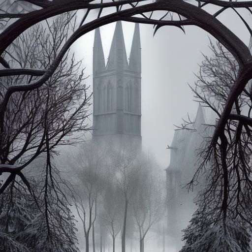 Winter Trees Against Radiant Grey Sky