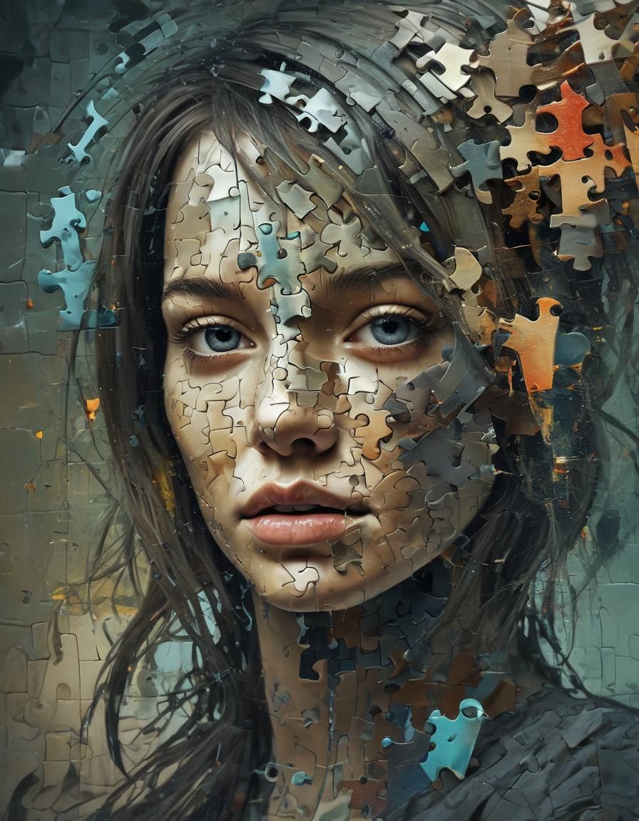 Fragmented Female Portrait in Dark Surrealism