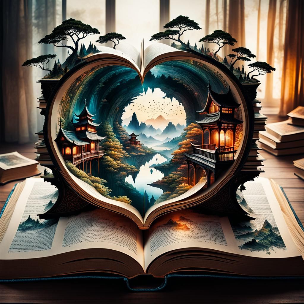 Fantasy World Emerges From Book, Digital Art