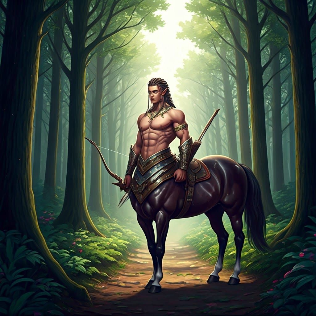 Manga Centaur in Mystical Forest with Bow