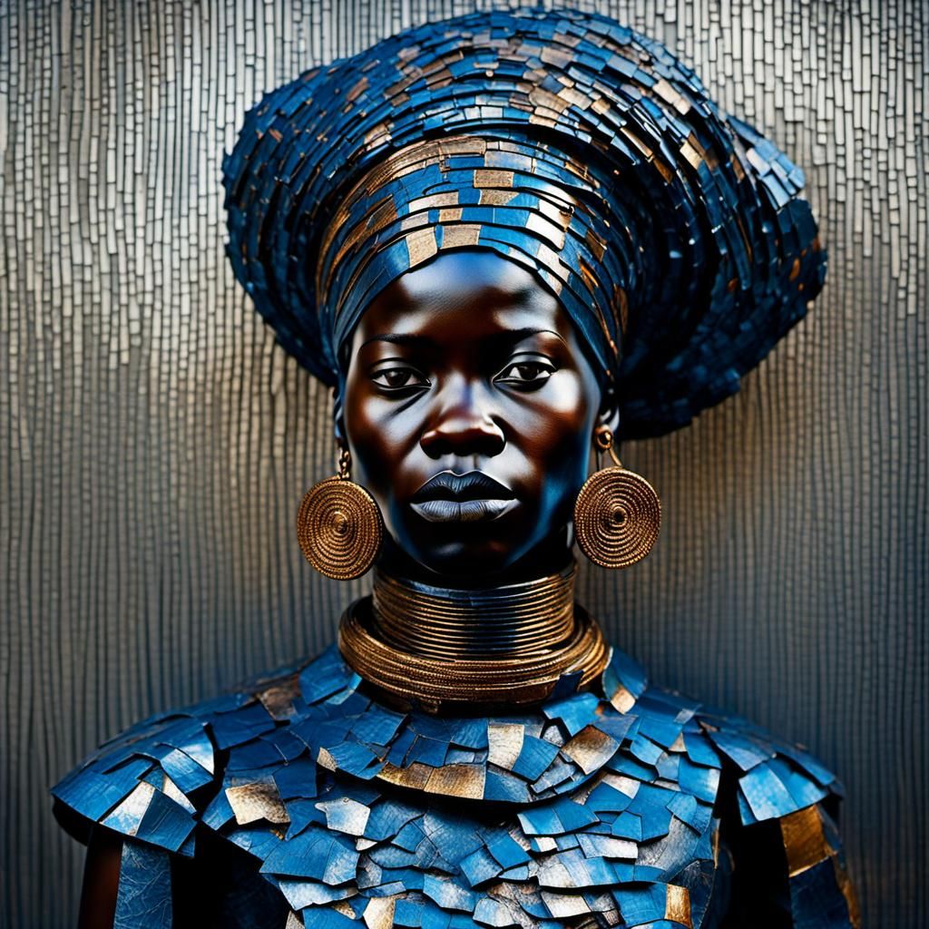 Metal Art Sculpture: African Woman in Traditional Dress