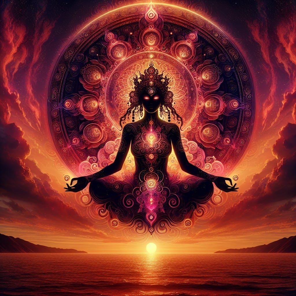 Goddess Enshrouded in Sunset: A Matte Painting