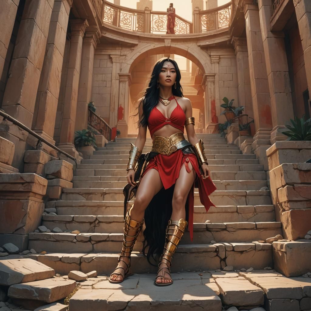 Golden Woman on Marble Stairs: Digital Matte Painting