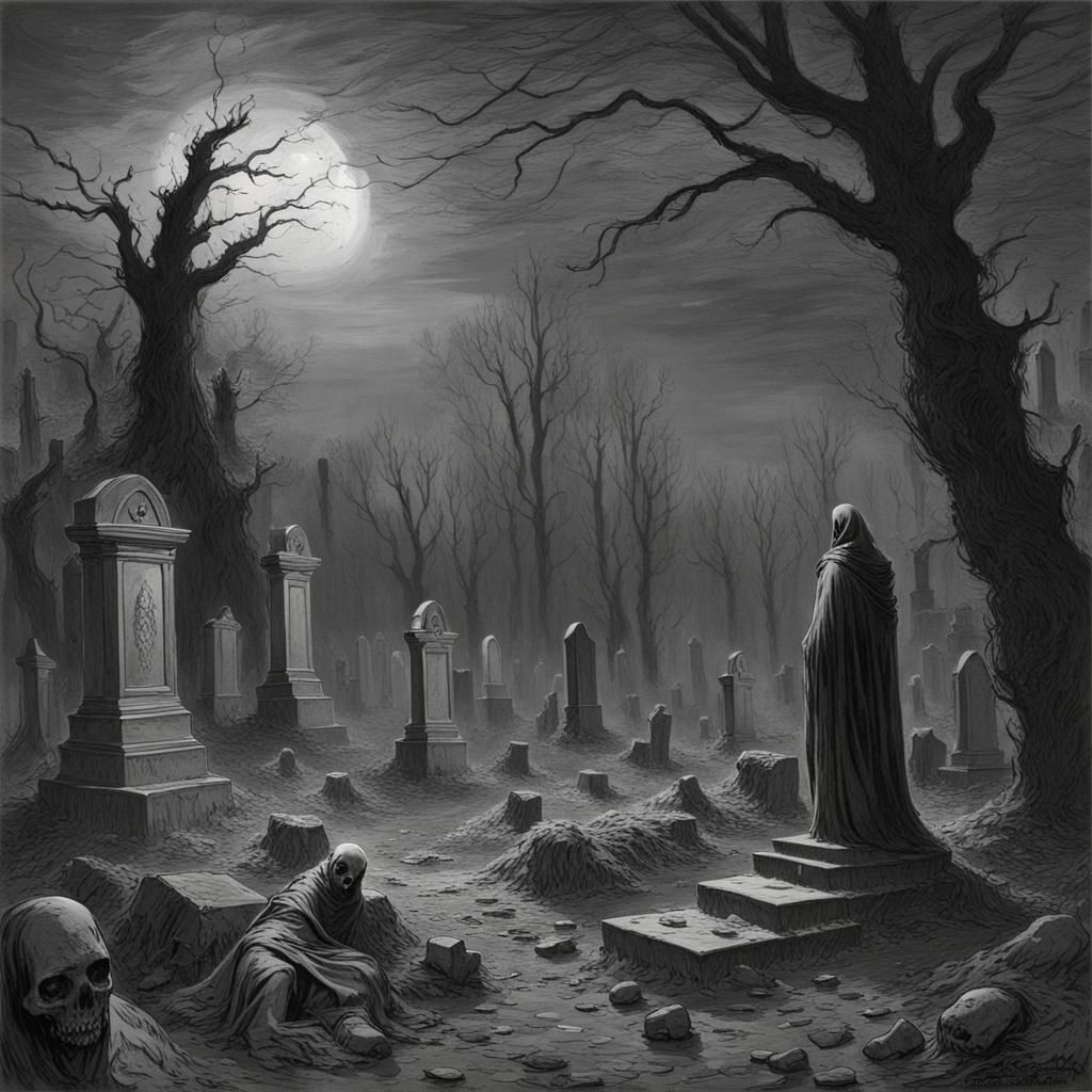 Gothic Horror Graveyard in Gustave Doré Style