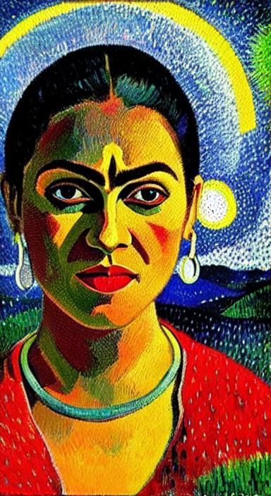 Goth Woman Portrait with Pointillist Impressionism